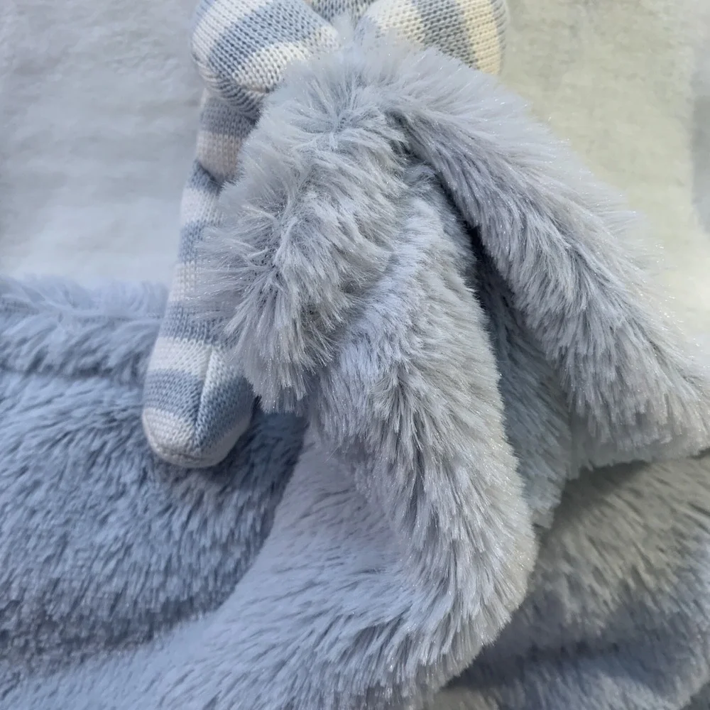 NUBY Blue Grey Knit Stripe‎ Bear Baby Blanket Furry Holding Security Lovey NWOT
